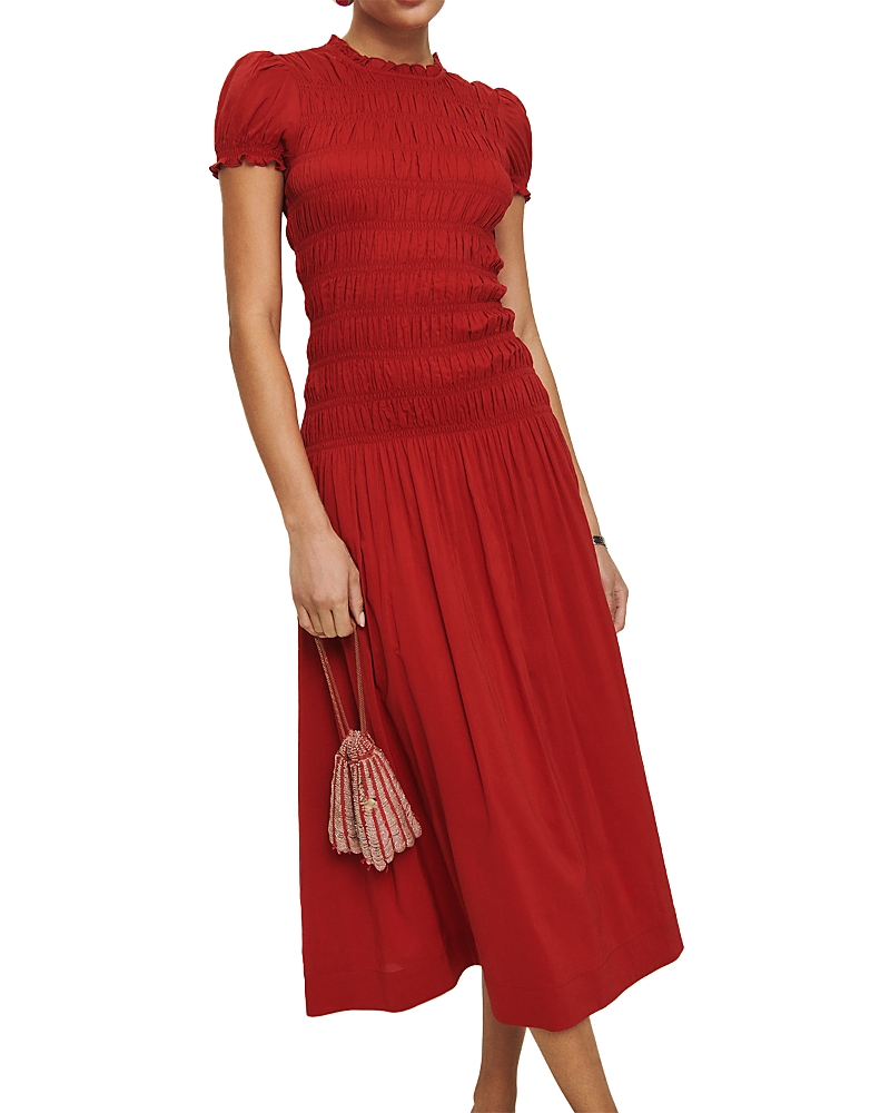 Reformation Kiria Smocked Midi Dress In Red