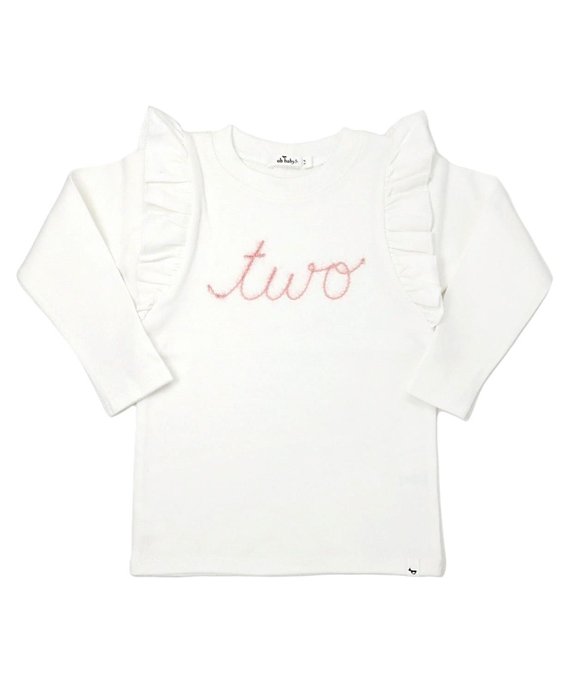 Oh Baby ! Girls' Millie Two Pink Sparkle Embroidered Tee - Little Kid In White