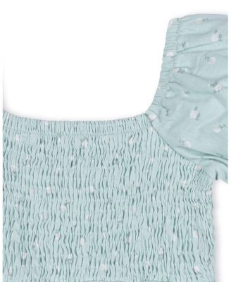  Girls' Linen Smocked Short Bubble Sleeve Dress - Little Kid, Big Kid