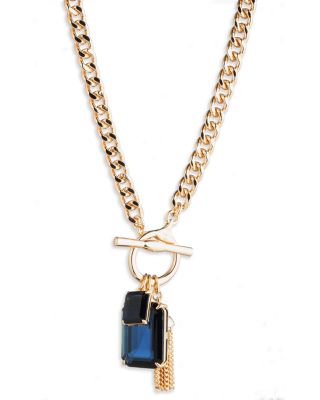 Stone & Chain Tassel Pendant Necklace, 17"