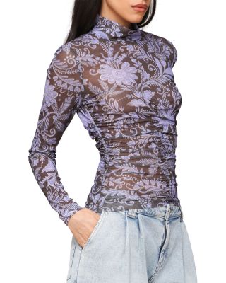 Mock Neck Side Ruched Top