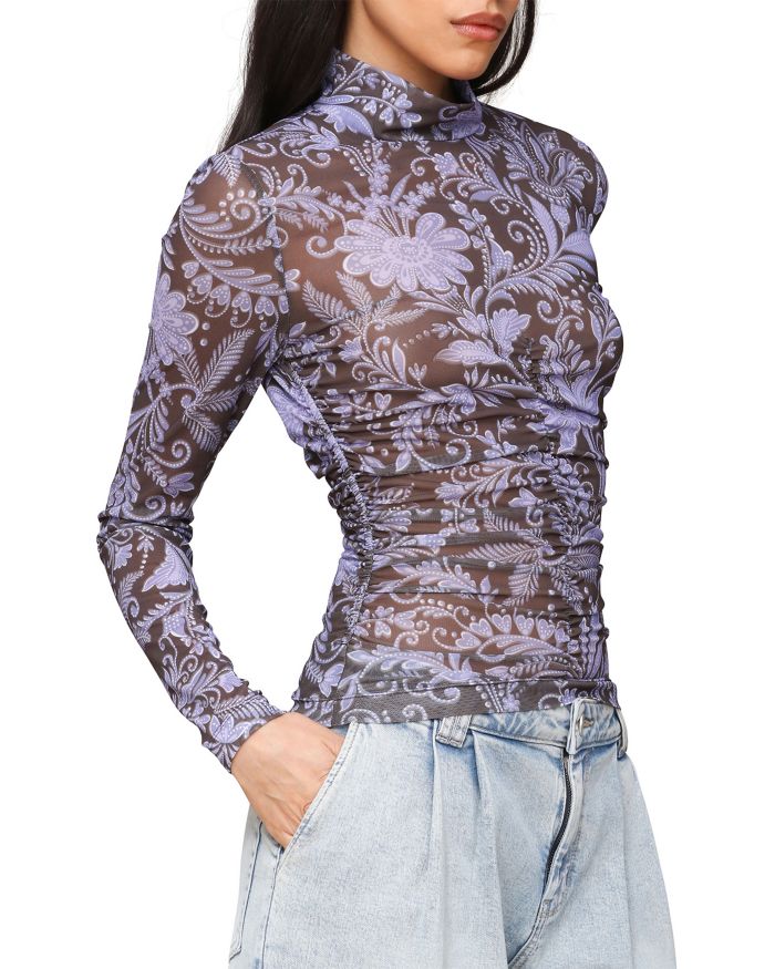 Mock Neck Side Ruched Top