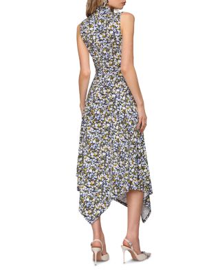 Printed Mock Neck Asymmetric Midi Dress