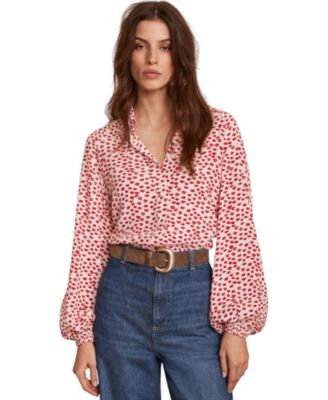  Women's Lips Print Crop Shirt