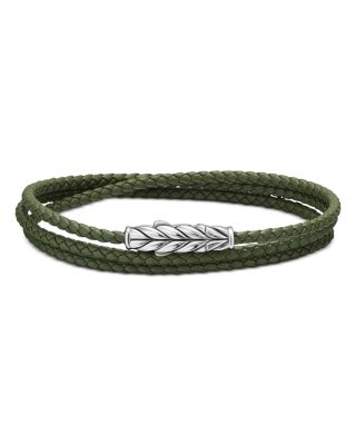 David Yurman - Men's Chevron Triple Wrap Bracelet in Green Leather with Sterling Silver, 3mm