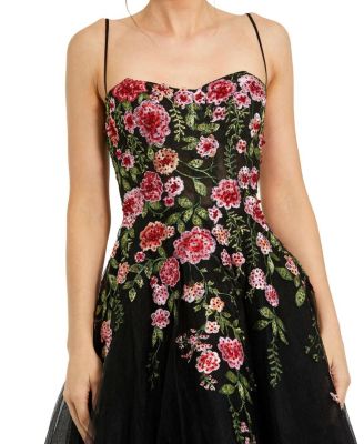Slim Strap Sheer Bustier Embroidered Dress