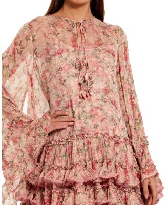 Flare Long Sleeve Ruffle Viscose Mini Dress