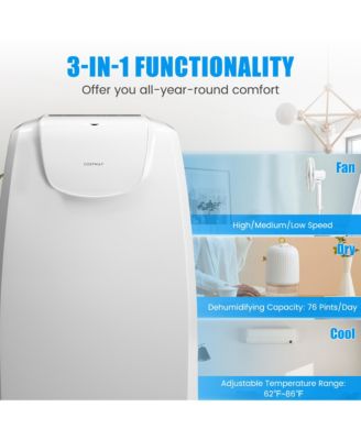  11,500 BTU Dual Hose Portable Air Conditioner 3-in-1 AC Unit with Remote Control