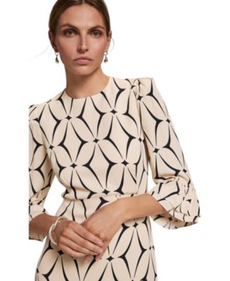  Women's Geo Print Ruffle Midi Dress