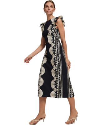  Women's Shell Print Column Midi Dress