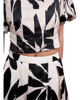 Women's Neutral Palm Print Midi Skirt