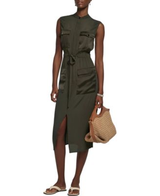  Women's Satin Mix Utility Shirt Dress