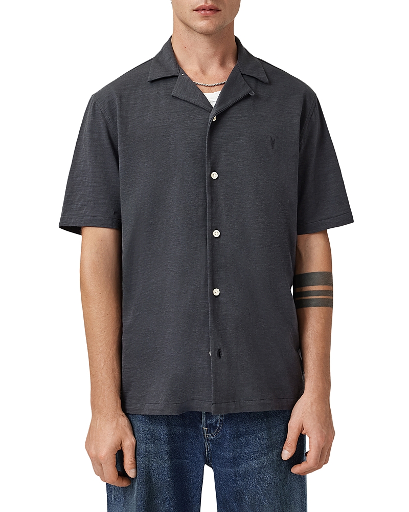 Allsaints Mens Raven Grey Rialto Oversized Woven Shirt Xl In Gray