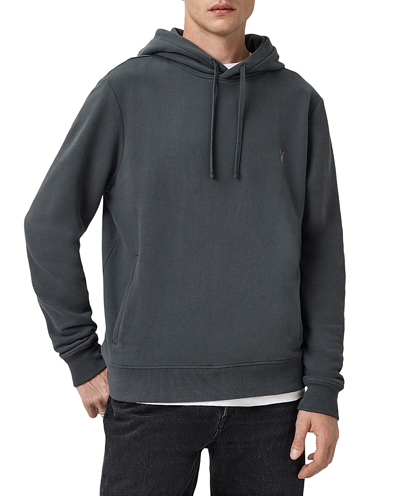 Allsaints Raven Logo Embroidered Drawstring Hoodie In Blue