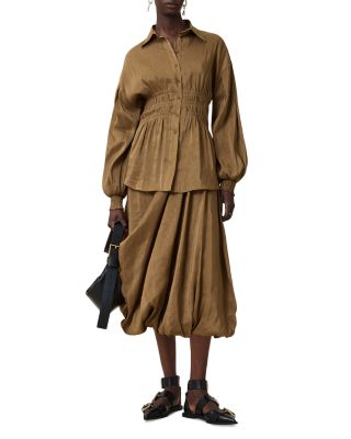 Staci Linen & Silk Smocked Shirt