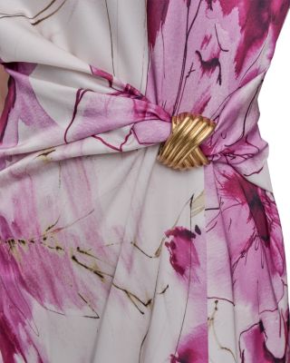 Floral Satin Gathered Waist Dress