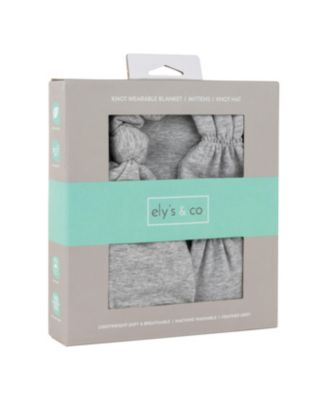  Unisex Knotted Wearable Blanket & Knot Hat Set with Matching Mittens - Baby