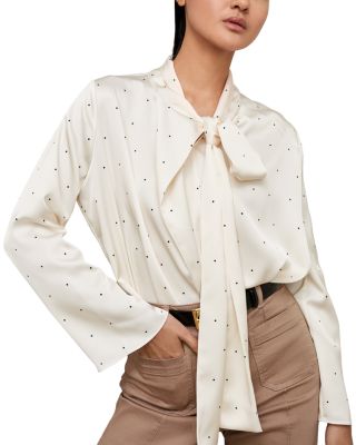 REISS - Rina Tie Neck Polka Dot Blouse