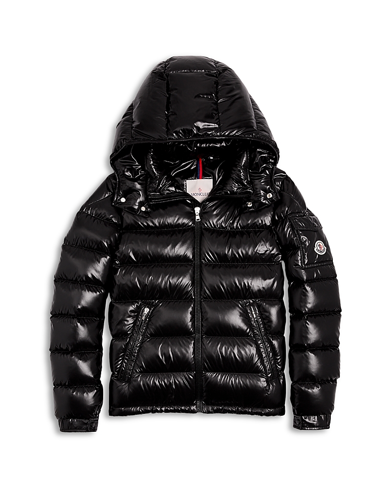 Moncler Black Bady Down Jacket For Girl With Logo In Multi