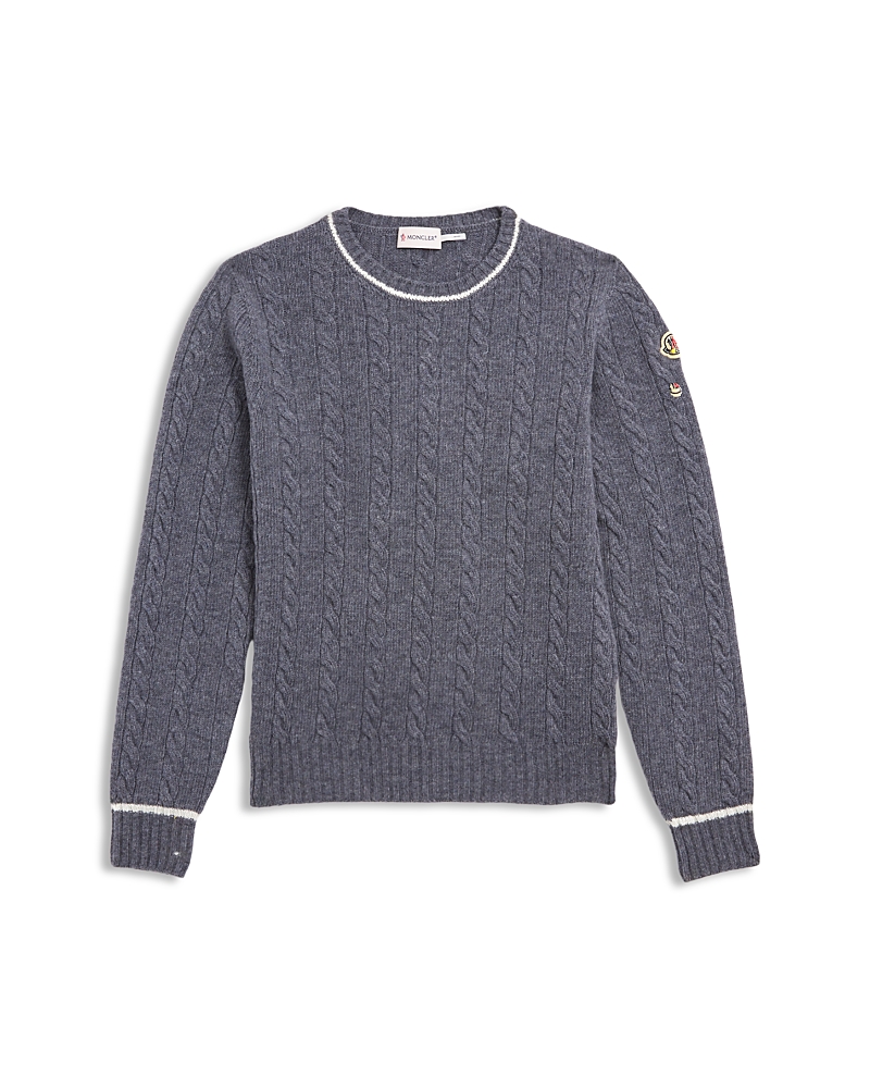 Moncler Boys' Crew Neck Cable Knit Sweater - Big Kid In Gray