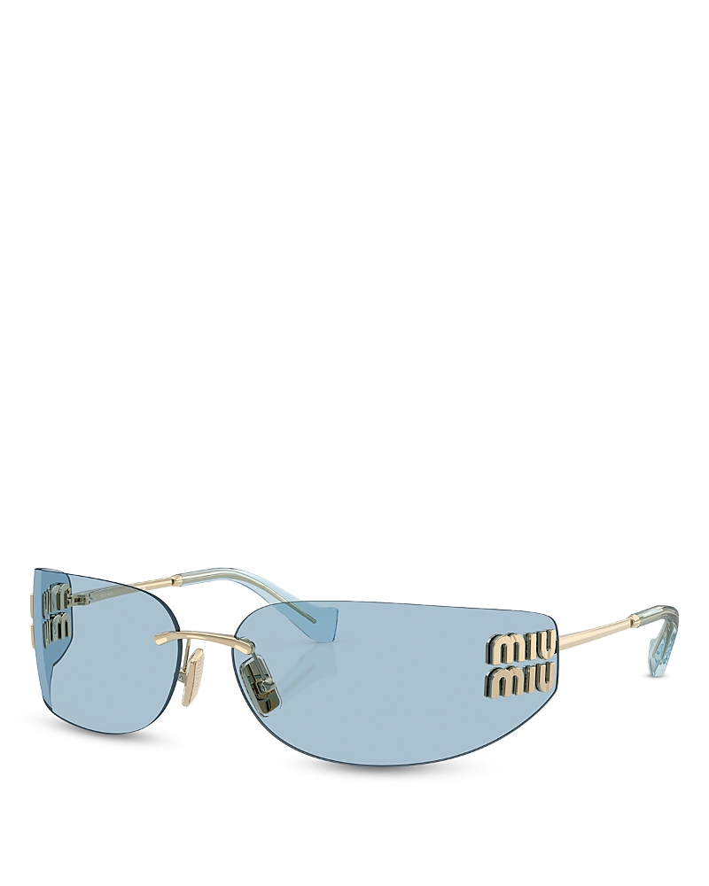 Miu Miu 75mm Oversize Rectangular Wrap Sunglasses In Gold