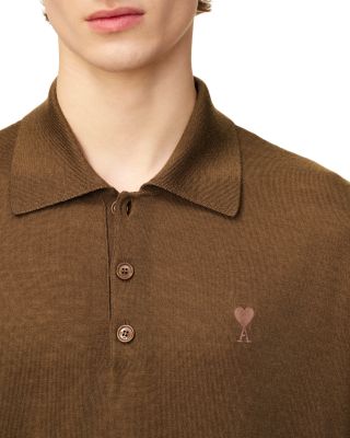 Ami De Coeur Regular Fit Long Sleeve Wool Silk Blend Polo Sweater