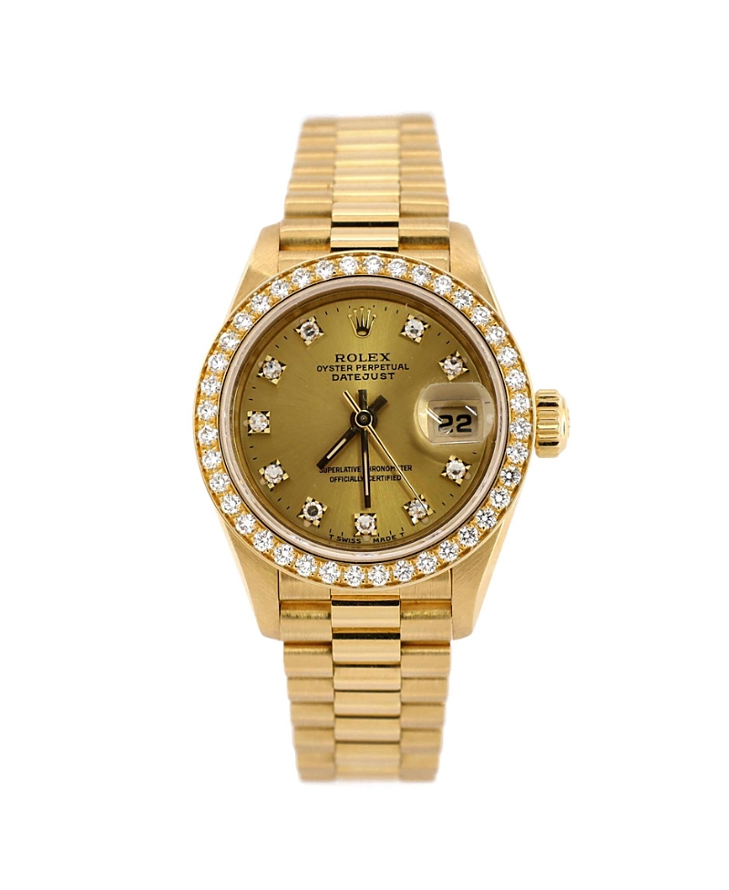 Pre-owned Pre-owned Rolex Rolex Oyster Perpetual President Datejust Automatic Watch In Gold With Diamond Bezel And M