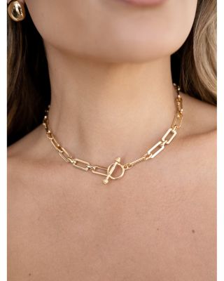 Golden Flat Rectangle Chain Necklace, 15&amp;quot; 
