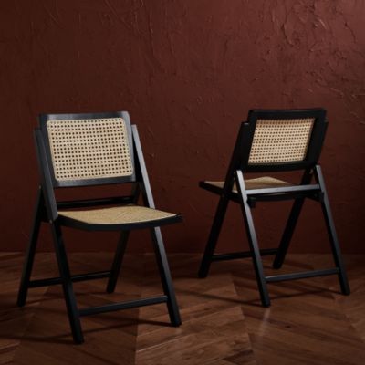 Desiree Cane Folding Dining Chairs, Set of 2, Black/Natural