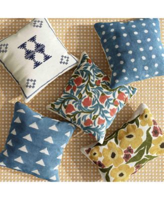 Blossom Embroidered Daisy Wool 24 x 16 inch Accent Cushion