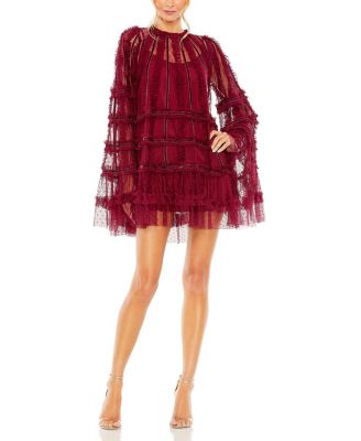 Mac Duggal - High Neck Ruffle Bell Sleeve Trapeze Dress