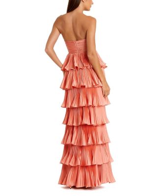  Pleated Charmeuse Strapless Tiered Ruffle Gown