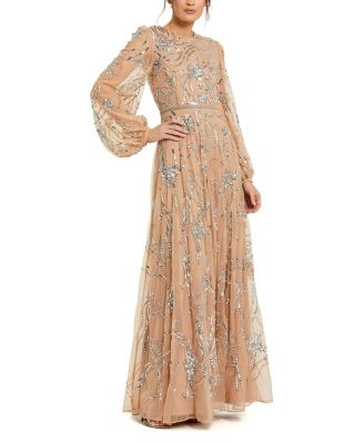 Mac Duggal - Embellished High Neck Puff Sleeve Gown