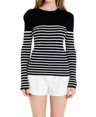  Women's Stripe Long Sleeve Knit Top