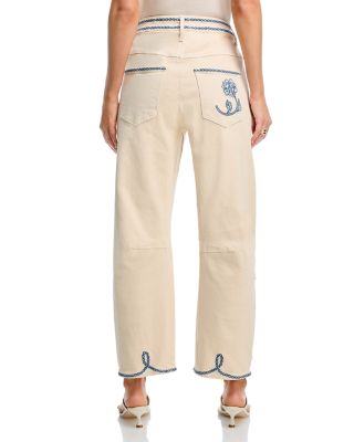 Barbara X Ravishing Floral Embroidered Jeans in Cream