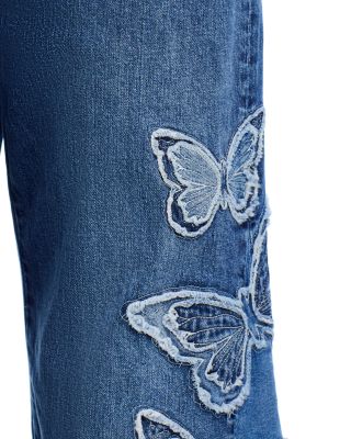 Butterfly Patchwork Wide Leg Jeans in Medium Wash