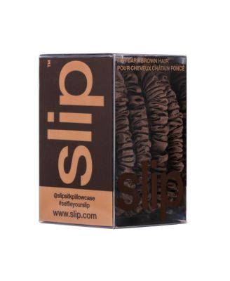 Pure Silk Back to Basics Skinny Scrunchies in Dark Brown, Set of 4