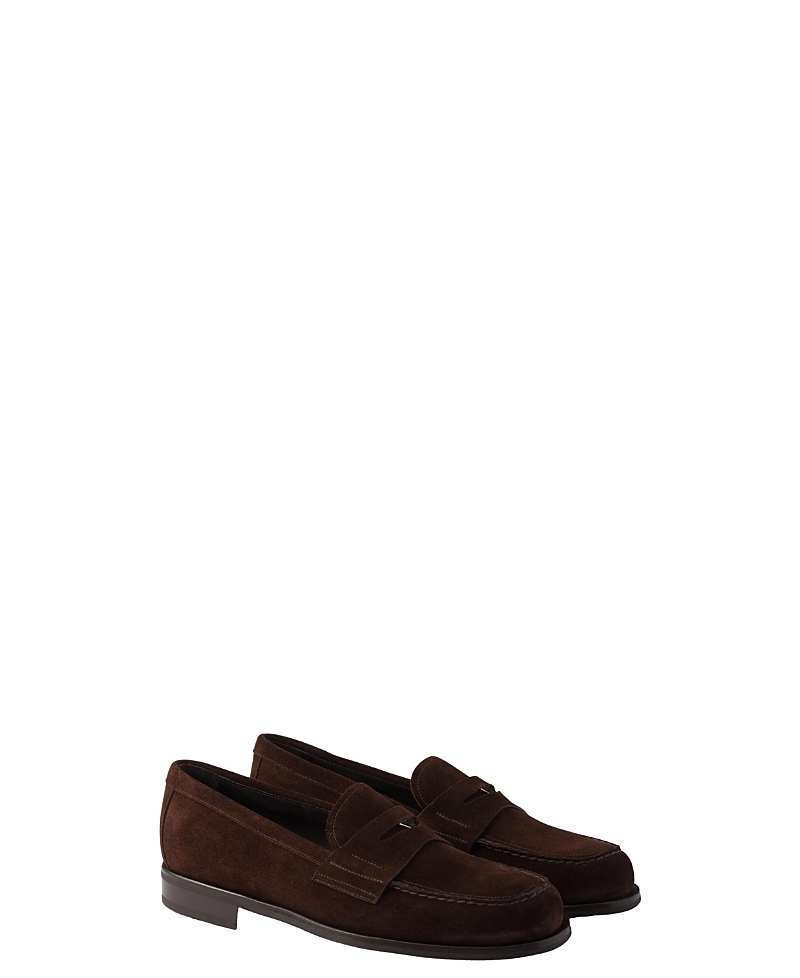 Prada Suede Penny Loafers In Brown