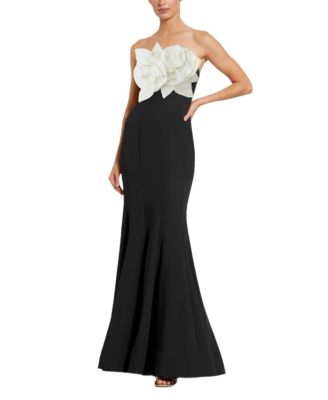 Crepe Strapless Mermaid with 3D Flowers Gown