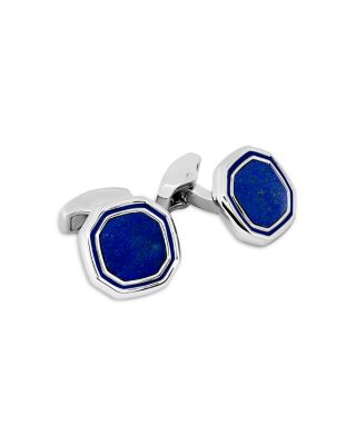 Octagon White Bronze Plated & Blue Lapis Cufflinks