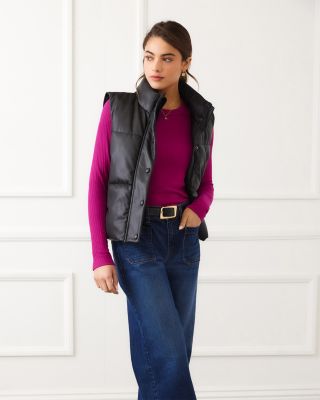 Faux Leather Quilted Puffer Vest