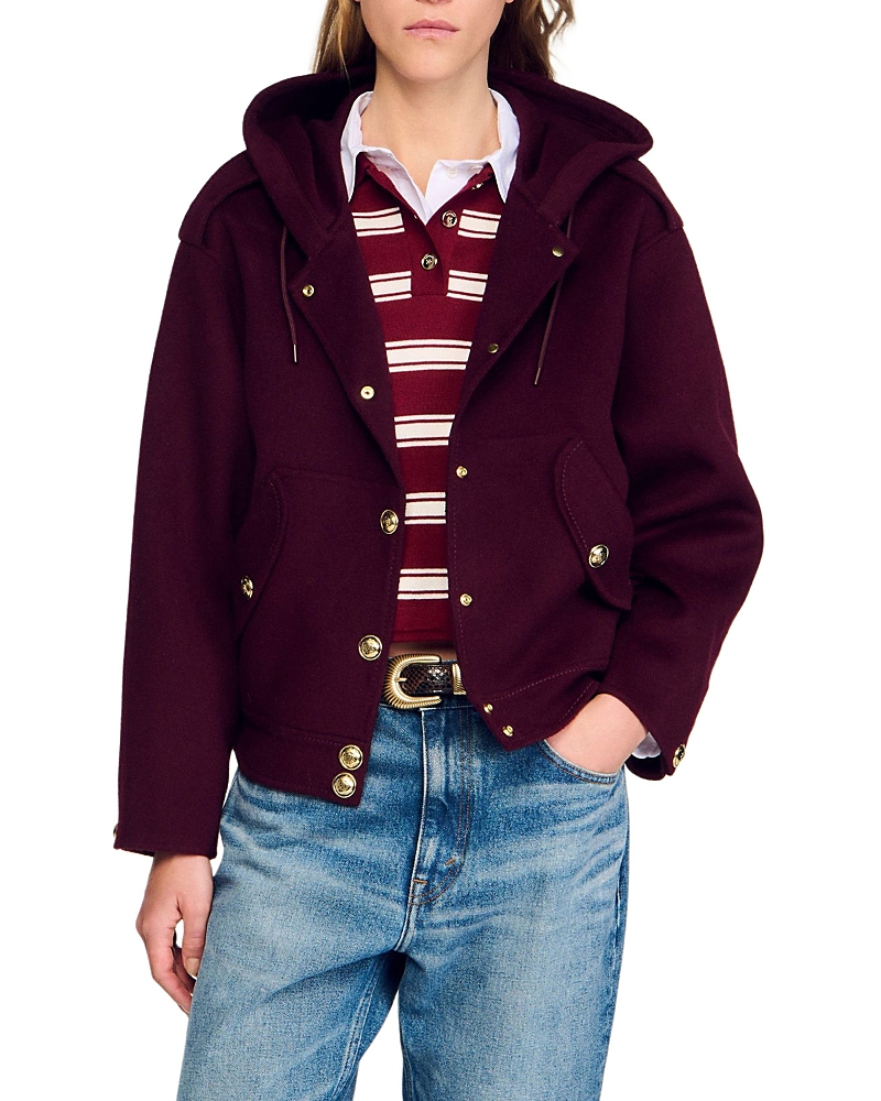 Sandro Double-faced Wool Coat In Burgundy