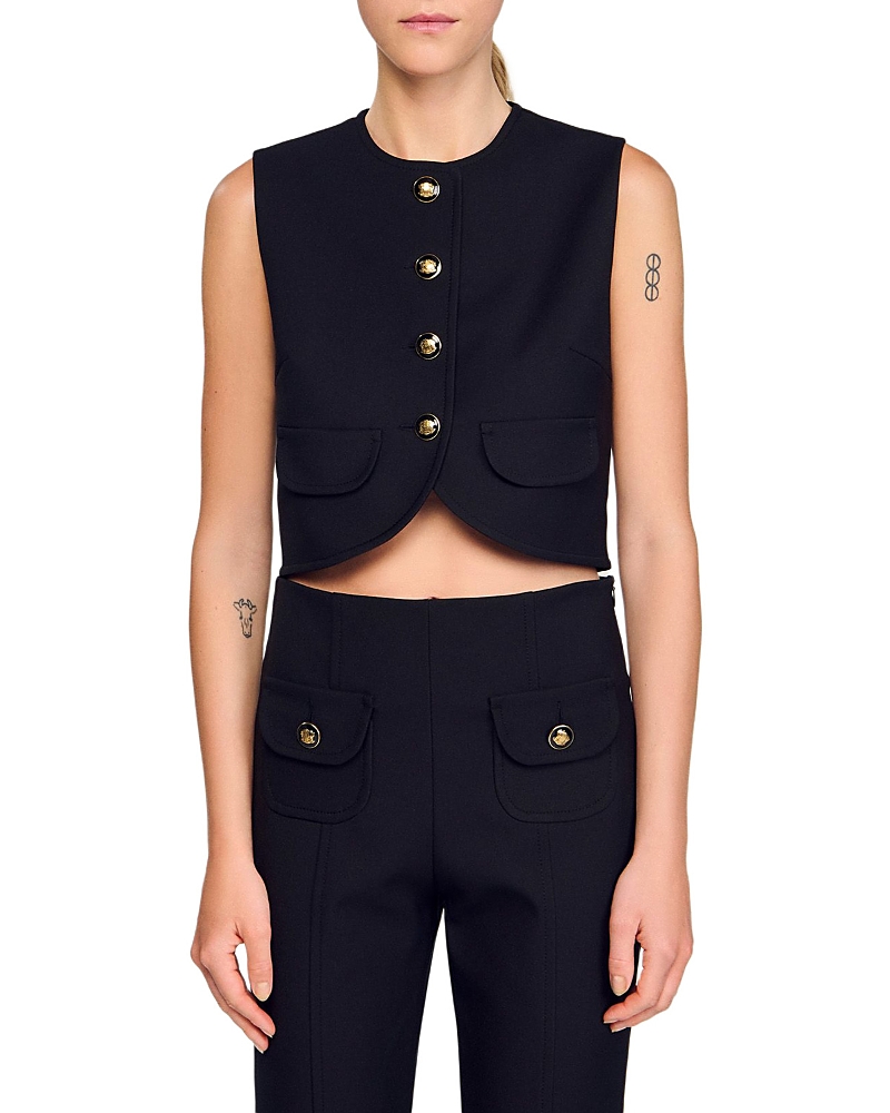 Sandro Decorative Buttoned Crop Top In Black