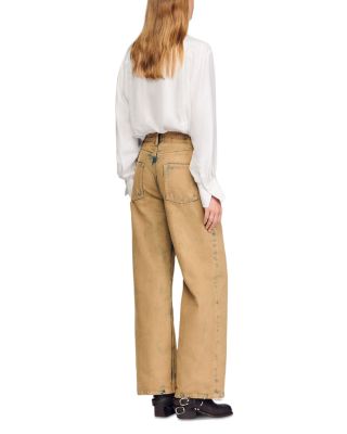 Faded Wide Leg Jeans in Beige
