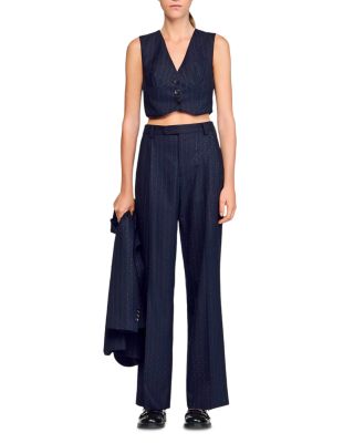 Striped Rhinestone Sleeveless Jacket