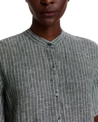 Linen Mandarin Collar Short Sleeve Shirt