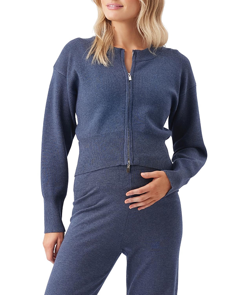 Ripe Maternity Delta Zip Through Knit Sweater In Blue