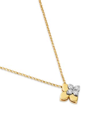 18K White & Yellow Gold Love in Verona Diamond Flower Pendant Necklace, 15-17"