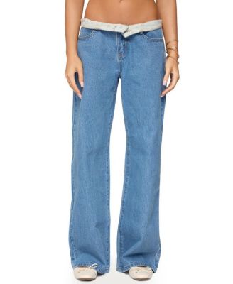 Edikted - Floral Foldover Low Rise Medium Rinse Wash Jeans