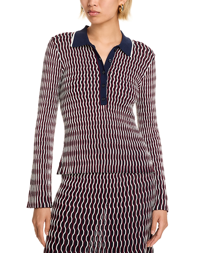 Simkhai Colleen Wavy Striped Polo Shirt In Multi